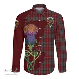 Scottish Douglas Ancient Red Clan Tartan Crest with Thistle and Scotland Map Tartan Long Sleeve Shirt Scottish Plaid Tartan Plaid - ScotsTee - scotstee.com