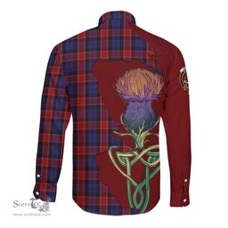 Scottish Graham of Menteith Red Clan Tartan Crest with Thistle and Scotland Map Tartan Long Sleeve Shirt Scottish Plaid Tartan Plaid - ScotsTee - scotstee.com