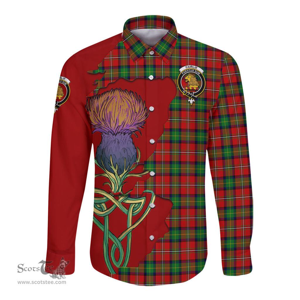 Scottish Fairlie Modern Clan Tartan Crest with Thistle and Scotland Map Tartan Long Sleeve Shirt Scottish Plaid Tartan Plaid - ScotsTee - scotstee.com