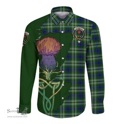 Scottish Learmonth Clan Tartan Crest with Thistle and Scotland Map Tartan Long Sleeve Shirt Scottish Plaid Tartan Plaid - ScotsTee - scotstee.com