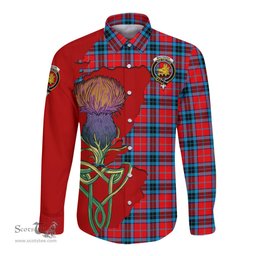 Scottish MacTavish Modern Clan Tartan Crest with Thistle and Scotland Map Tartan Long Sleeve Shirt Scottish Plaid Tartan Plaid - ScotsTee - scotstee.com