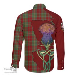 Scottish Leask Clan Tartan Crest with Thistle and Scotland Map Tartan Long Sleeve Shirt Scottish Plaid Tartan Plaid - ScotsTee - scotstee.com