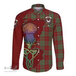 Scottish Leask Clan Tartan Crest with Thistle and Scotland Map Tartan Long Sleeve Shirt Scottish Plaid Tartan Plaid - ScotsTee - scotstee.com