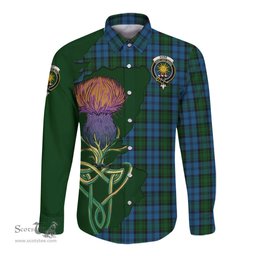 Scottish Kerr Hunting Clan Tartan Crest with Thistle and Scotland Map Tartan Long Sleeve Shirt Scottish Plaid Tartan Plaid - ScotsTee - scotstee.com