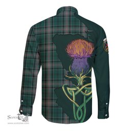Scottish Kelly of Sleat Hunting Clan Tartan Crest with Thistle and Scotland Map Tartan Long Sleeve Shirt Scottish Plaid Tartan Plaid - ScotsTee - scotstee.com