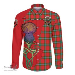 Scottish MacLaine of Loch Buie Clan Tartan Crest with Thistle and Scotland Map Tartan Long Sleeve Shirt Scottish Plaid Tartan Plaid - ScotsTee - scotstee.com