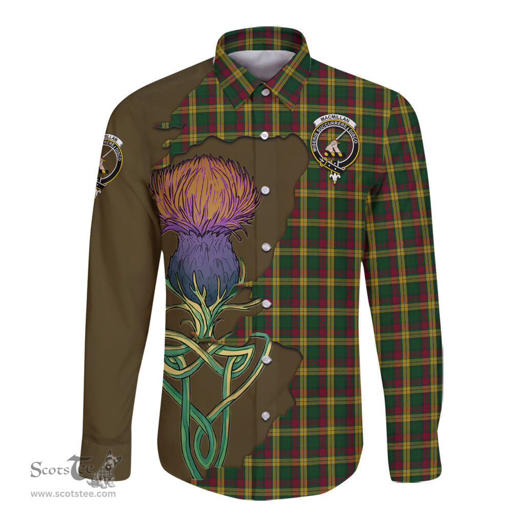 Scottish MacMillan Ancient Clan Tartan Crest with Thistle and Scotland Map Tartan Long Sleeve Shirt Scottish Plaid Tartan Plaid - ScotsTee - scotstee.com