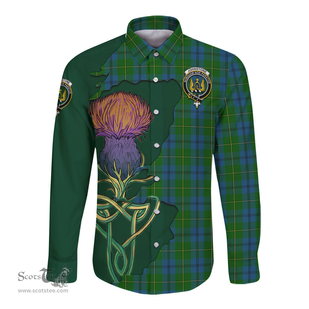 Scottish Johnstone Clan Tartan Crest with Thistle and Scotland Map Tartan Long Sleeve Shirt Scottish Plaid Tartan Plaid - ScotsTee - scotstee.com