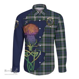 Scottish MacInnes Dress Clan Tartan Crest with Thistle and Scotland Map Tartan Long Sleeve Shirt Scottish Plaid Tartan Plaid - ScotsTee - scotstee.com