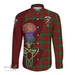 Scottish Lennox Clan Tartan Crest with Thistle and Scotland Map Tartan Long Sleeve Shirt Scottish Plaid Tartan Plaid - ScotsTee - scotstee.com