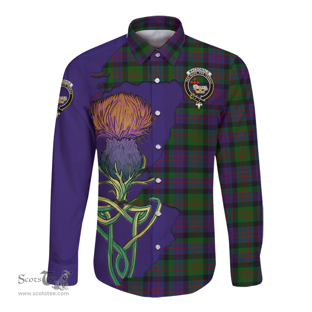 Scottish MacDonald Clan Tartan Crest with Thistle and Scotland Map Tartan Long Sleeve Shirt Scottish Plaid Tartan Plaid - ScotsTee - scotstee.com