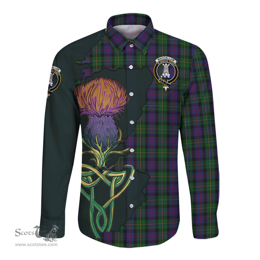 Scottish MacCallum Clan Tartan Crest with Thistle and Scotland Map Tartan Long Sleeve Shirt Scottish Plaid Tartan Plaid - ScotsTee - scotstee.com