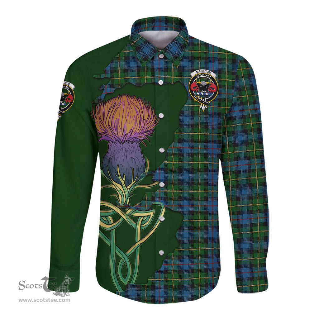 Scottish MacLeod of Skye Clan Tartan Crest with Thistle and Scotland Map Tartan Long Sleeve Shirt Scottish Plaid Tartan Plaid - ScotsTee - scotstee.com