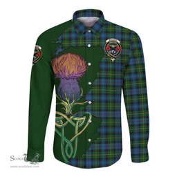 Scottish MacLeod of Skye Clan Tartan Crest with Thistle and Scotland Map Tartan Long Sleeve Shirt Scottish Plaid Tartan Plaid - ScotsTee - scotstee.com