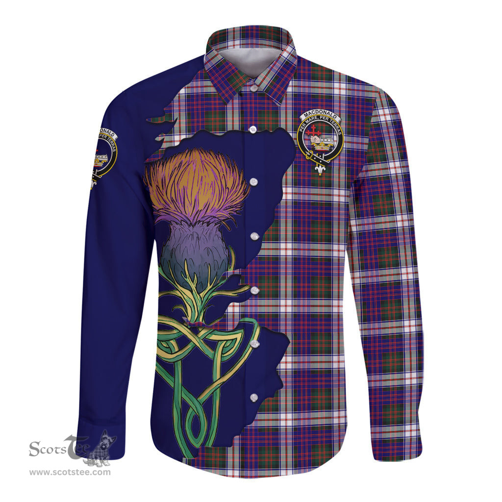 Scottish MacDonald Dress Modern Clan Tartan Crest with Thistle and Scotland Map Tartan Long Sleeve Shirt Scottish Plaid Tartan Plaid - ScotsTee - scotstee.com