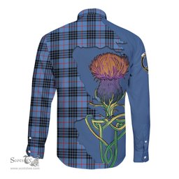 Scottish MacKay Blue Clan Tartan Crest with Thistle and Scotland Map Tartan Long Sleeve Shirt Scottish Plaid Tartan Plaid - ScotsTee - scotstee.com