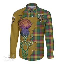 Scottish MacMillan Old Ancient Clan Tartan Crest with Thistle and Scotland Map Tartan Long Sleeve Shirt Scottish Plaid Tartan Plaid - ScotsTee - scotstee.com