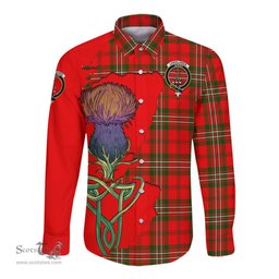 Scottish Langlands Clan Tartan Crest with Thistle and Scotland Map Tartan Long Sleeve Shirt Scottish Plaid Tartan Plaid - ScotsTee - scotstee.com
