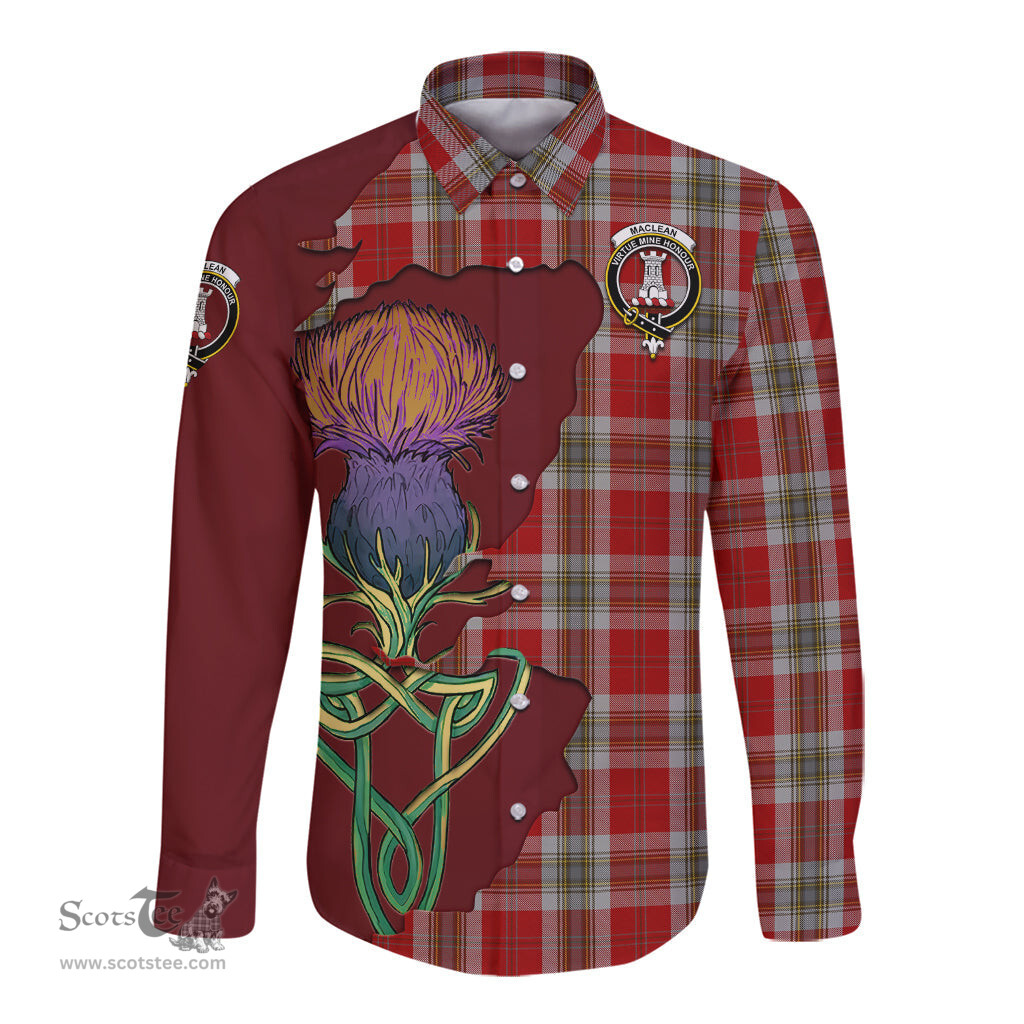 Scottish MacLean of Duart Dress Red Clan Tartan Crest with Thistle and Scotland Map Tartan Long Sleeve Shirt Scottish Plaid Tartan Plaid - ScotsTee - scotstee.com