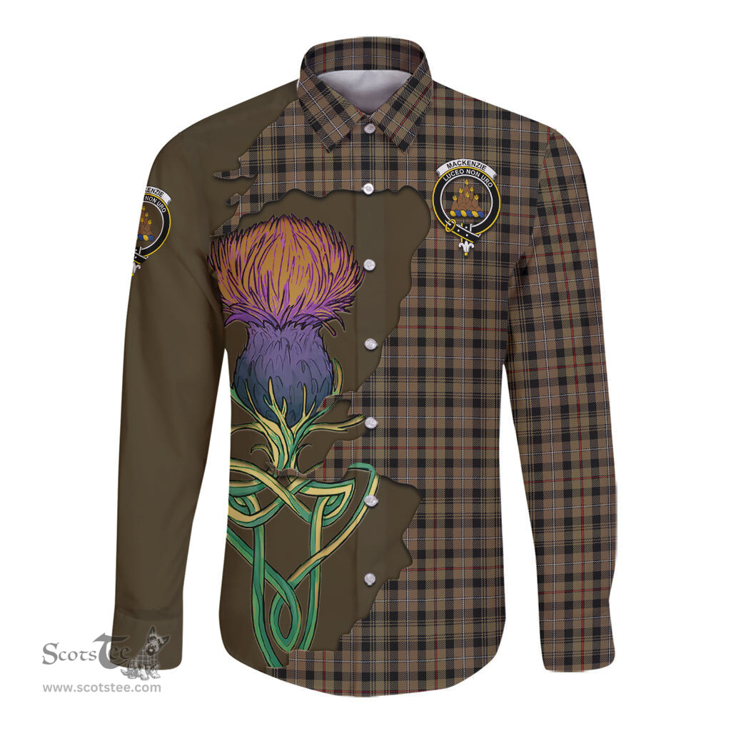 Scottish MacKenzie Hunting Clan Tartan Crest with Thistle and Scotland Map Tartan Long Sleeve Shirt Scottish Plaid Tartan Plaid - ScotsTee - scotstee.com