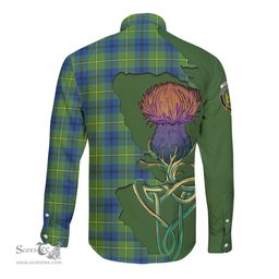 Scottish Johnston Ancient Clan Tartan Crest with Thistle and Scotland Map Tartan Long Sleeve Shirt Scottish Plaid Tartan Plaid - ScotsTee - scotstee.com