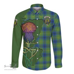 Scottish Johnston Ancient Clan Tartan Crest with Thistle and Scotland Map Tartan Long Sleeve Shirt Scottish Plaid Tartan Plaid - ScotsTee - scotstee.com