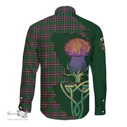 Scottish MacFarlane Hunting Clan Tartan Crest with Thistle and Scotland Map Tartan Long Sleeve Shirt Scottish Plaid Tartan Plaid - ScotsTee - scotstee.com