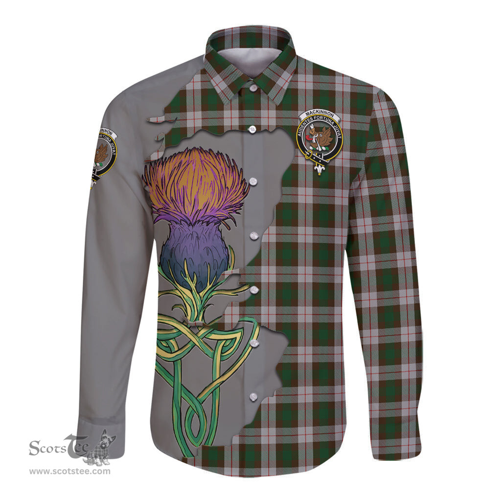 Scottish MacKinnon Dress Clan Tartan Crest with Thistle and Scotland Map Tartan Long Sleeve Shirt Scottish Plaid Tartan Plaid - ScotsTee - scotstee.com