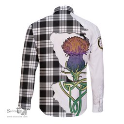 Scottish MacFarlane Black White Clan Tartan Crest with Thistle and Scotland Map Tartan Long Sleeve Shirt Scottish Plaid Tartan Plaid - ScotsTee - scotstee.com