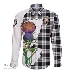 Scottish MacFarlane Black White Clan Tartan Crest with Thistle and Scotland Map Tartan Long Sleeve Shirt Scottish Plaid Tartan Plaid - ScotsTee - scotstee.com