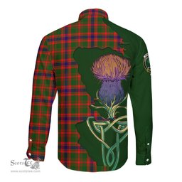 Scottish Kinninmont Clan Tartan Crest with Thistle and Scotland Map Tartan Long Sleeve Shirt Scottish Plaid Tartan Plaid - ScotsTee - scotstee.com