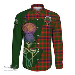 Scottish Kinninmont Clan Tartan Crest with Thistle and Scotland Map Tartan Long Sleeve Shirt Scottish Plaid Tartan Plaid - ScotsTee - scotstee.com