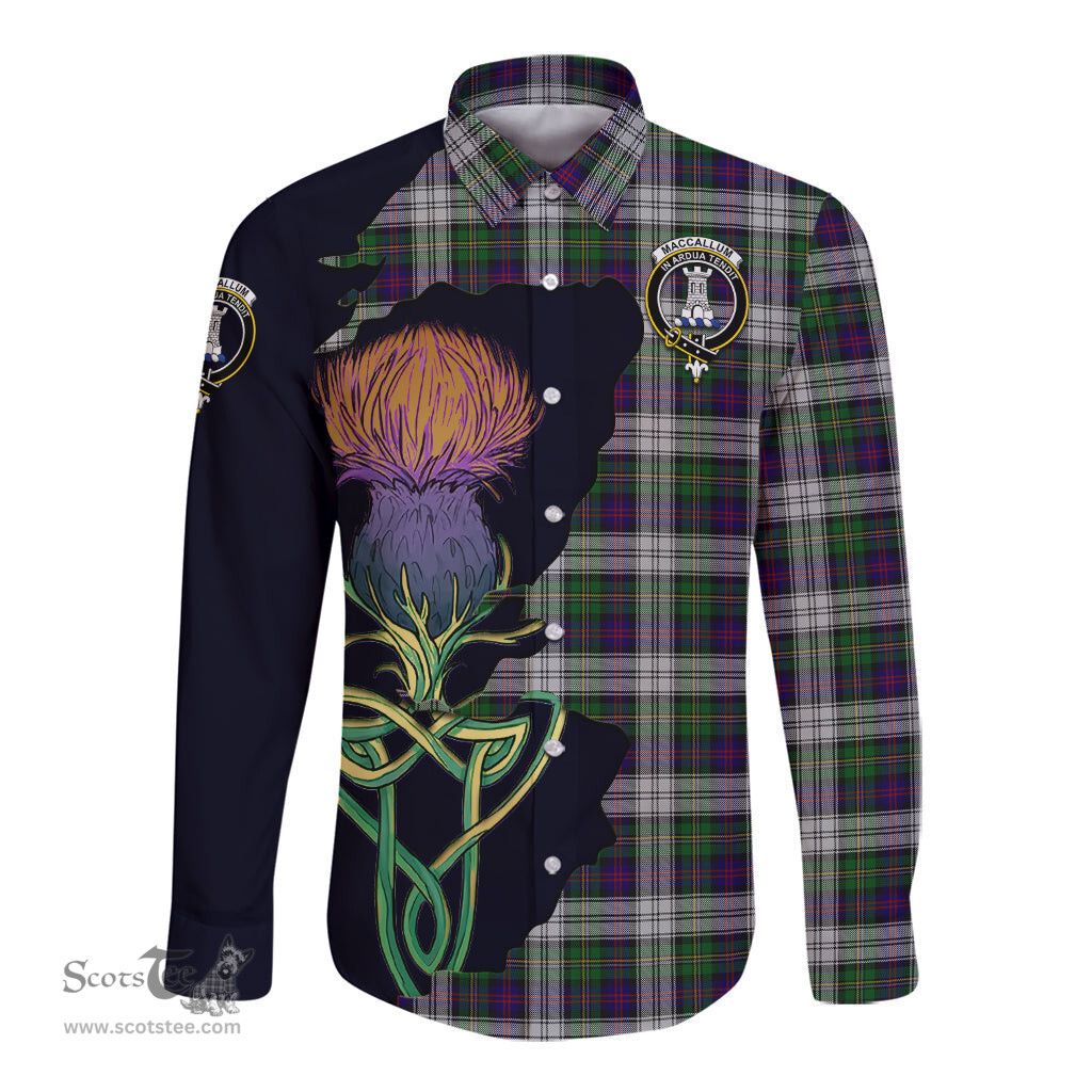 Scottish MacCallum Dress Clan Tartan Crest with Thistle and Scotland Map Tartan Long Sleeve Shirt Scottish Plaid Tartan Plaid - ScotsTee - scotstee.com