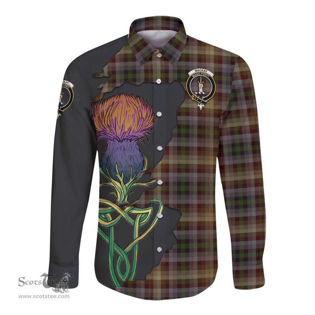 Scottish MacKay of Strathnaver Clan Tartan Crest with Thistle and Scotland Map Tartan Long Sleeve Shirt Scottish Plaid Tartan Plaid - ScotsTee - scotstee.com