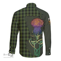 Scottish MacIver Hunting Clan Tartan Crest with Thistle and Scotland Map Tartan Long Sleeve Shirt Scottish Plaid Tartan Plaid - ScotsTee - scotstee.com