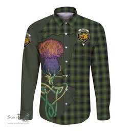 Scottish MacIver Hunting Clan Tartan Crest with Thistle and Scotland Map Tartan Long Sleeve Shirt Scottish Plaid Tartan Plaid - ScotsTee - scotstee.com