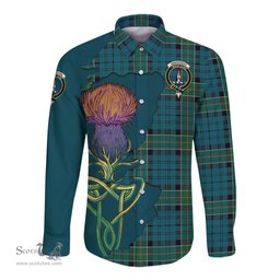 Scottish Kirkpatrick Clan Tartan Crest with Thistle and Scotland Map Tartan Long Sleeve Shirt Scottish Plaid Tartan Plaid - ScotsTee - scotstee.com