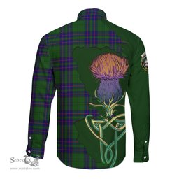 Scottish Lockhart Modern Clan Tartan Crest with Thistle and Scotland Map Tartan Long Sleeve Shirt Scottish Plaid Tartan Plaid - ScotsTee - scotstee.com
