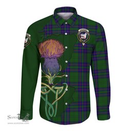 Scottish Lockhart Modern Clan Tartan Crest with Thistle and Scotland Map Tartan Long Sleeve Shirt Scottish Plaid Tartan Plaid - ScotsTee - scotstee.com
