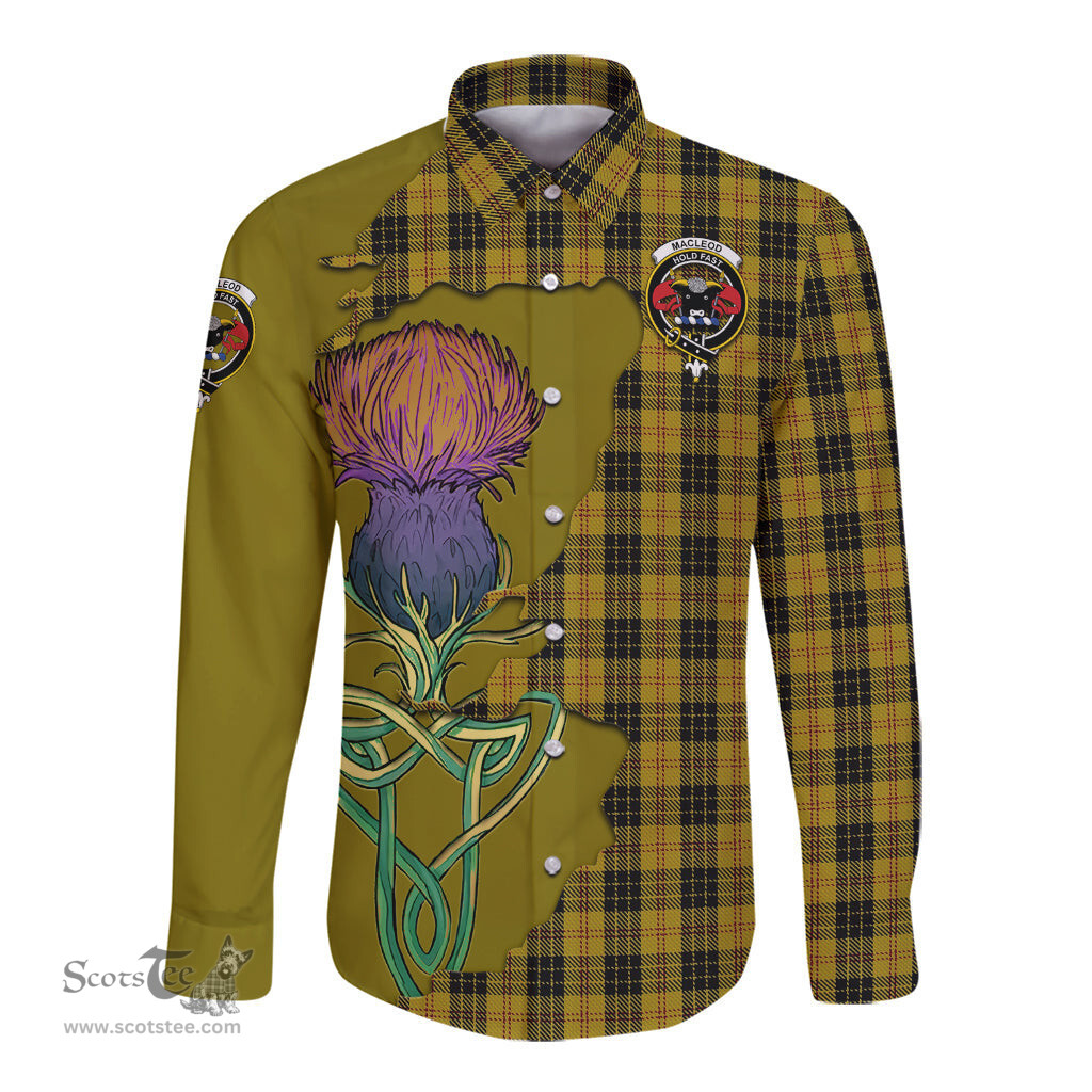 Scottish MacLeod Clan Tartan Crest with Thistle and Scotland Map Tartan Long Sleeve Shirt Scottish Plaid Tartan Plaid - ScotsTee - scotstee.com