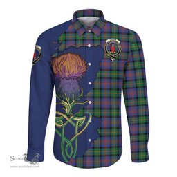Scottish Logan Ancient Clan Tartan Crest with Thistle and Scotland Map Tartan Long Sleeve Shirt Scottish Plaid Tartan Plaid - ScotsTee - scotstee.com