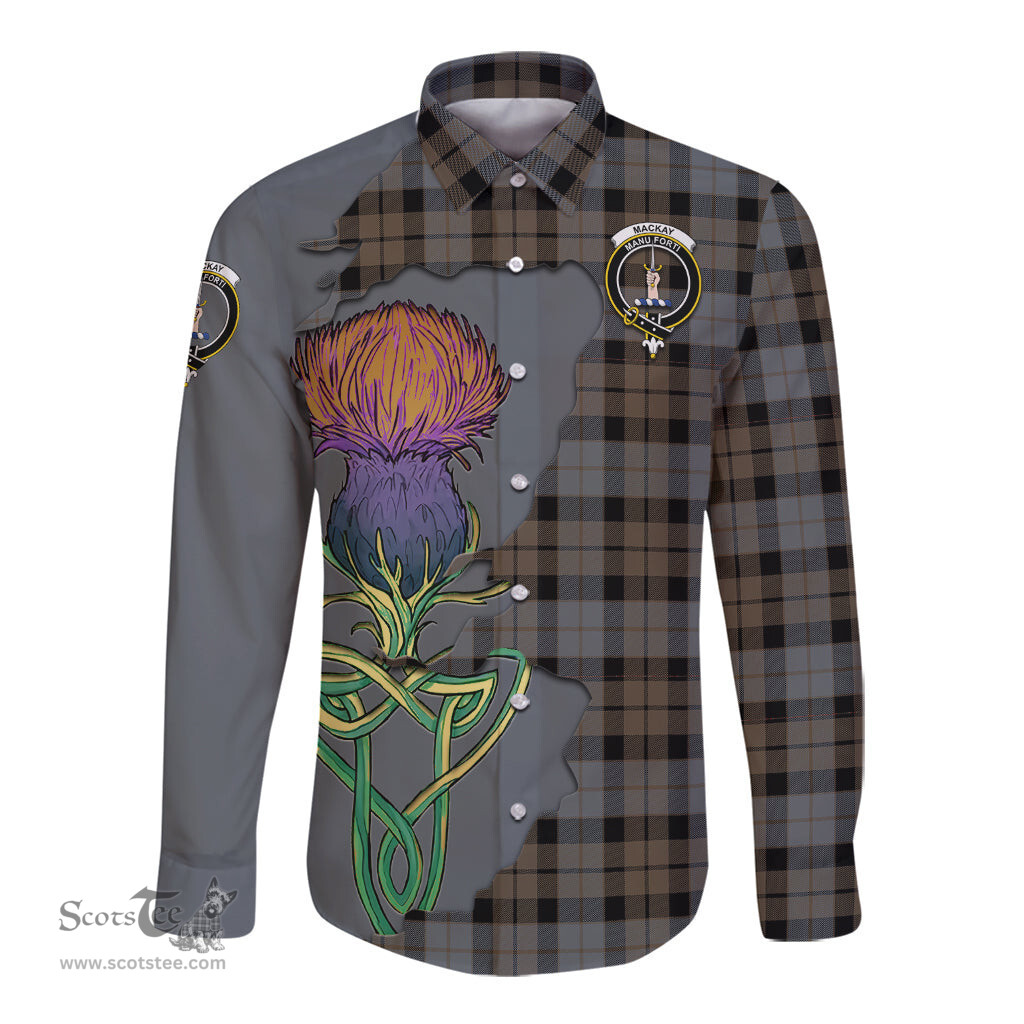 Scottish MacKay Weathered Clan Tartan Crest with Thistle and Scotland Map Tartan Long Sleeve Shirt Scottish Plaid Tartan Plaid - ScotsTee - scotstee.com