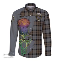 Scottish MacKay Weathered Clan Tartan Crest with Thistle and Scotland Map Tartan Long Sleeve Shirt Scottish Plaid Tartan Plaid - ScotsTee - scotstee.com