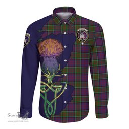 Scottish MacDonald of Clan Ranald Modern Clan Tartan Crest with Thistle and Scotland Map Tartan Long Sleeve Shirt Scottish Plaid Tartan Plaid - ScotsTee - scotstee.com