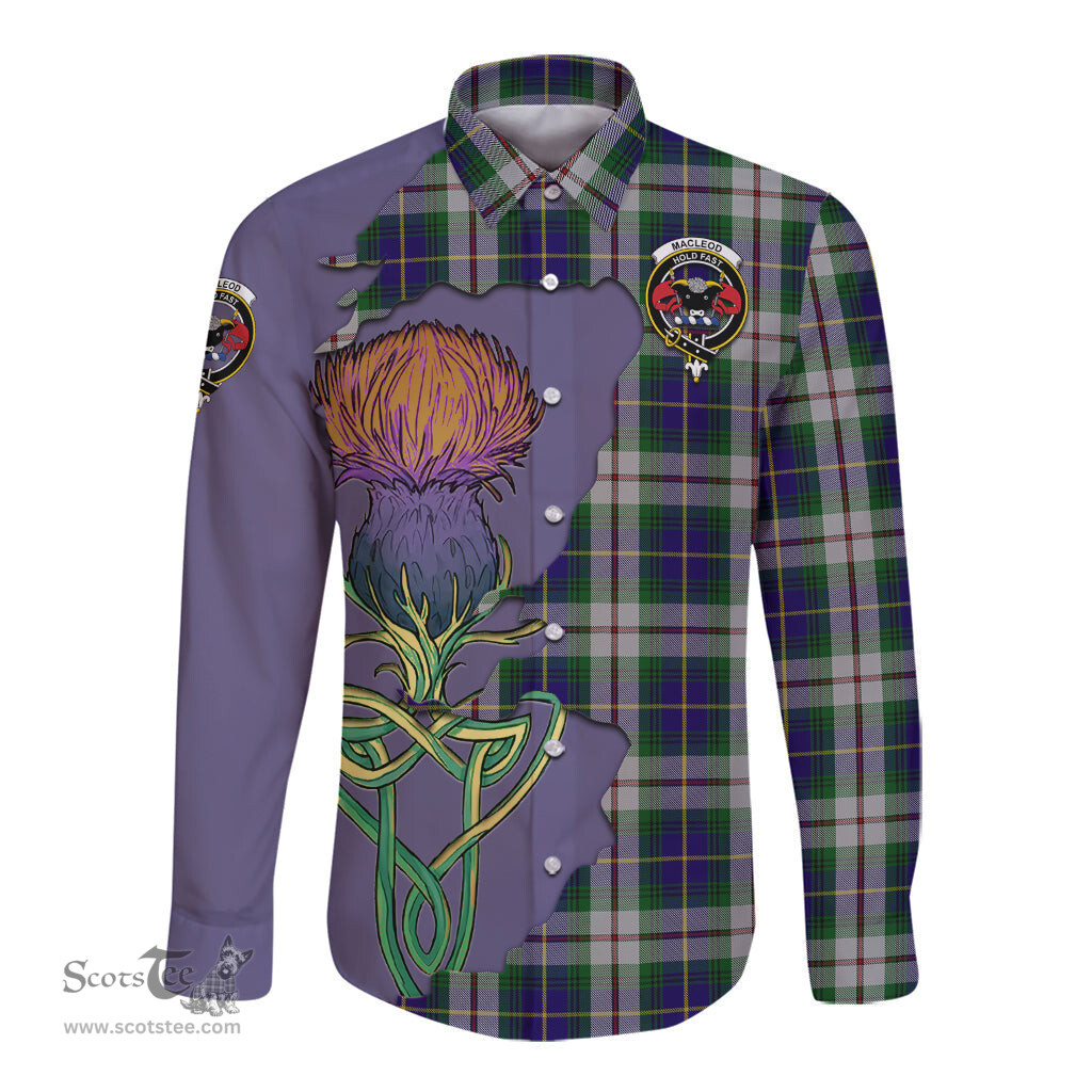 Scottish MacLeod Of Californian Clan Tartan Crest with Thistle and Scotland Map Tartan Long Sleeve Shirt Scottish Plaid Tartan Plaid - ScotsTee - scotstee.com