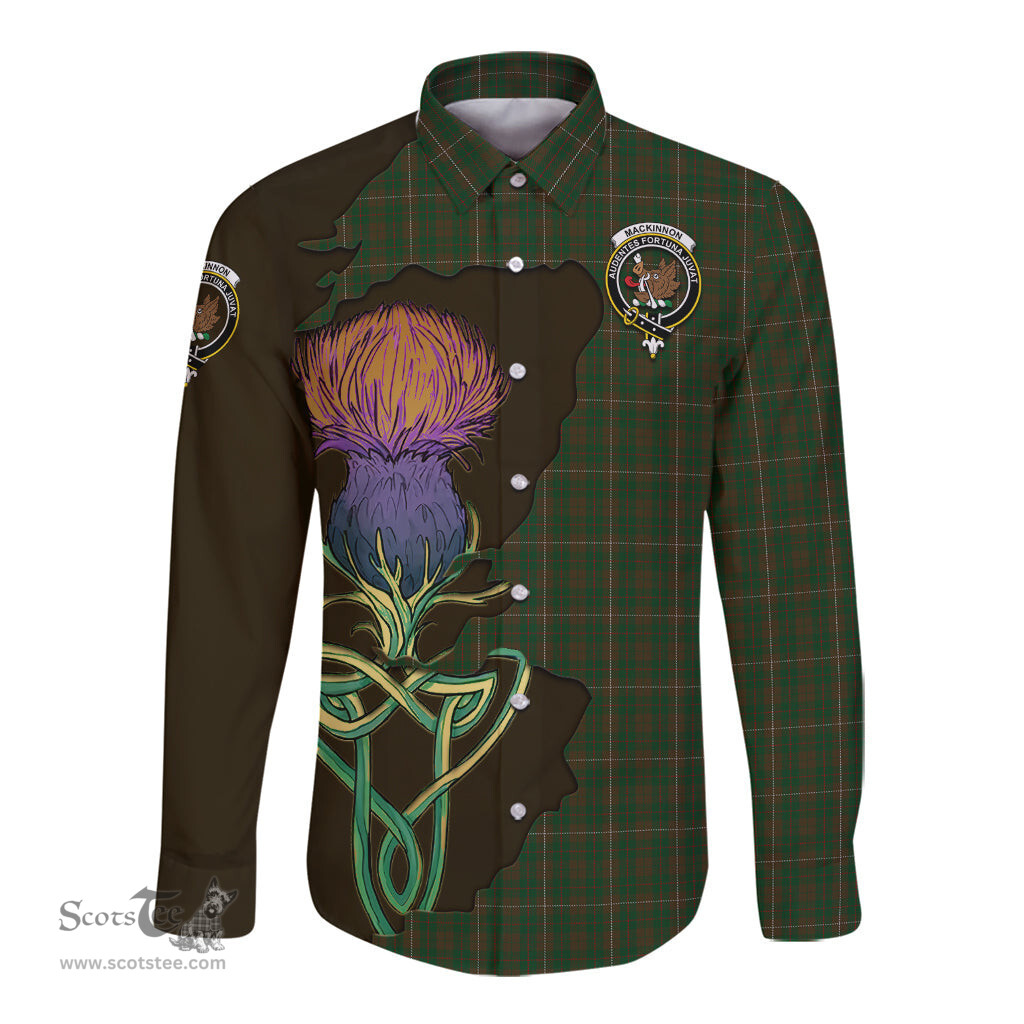 Scottish MacKinnon Hunting Clan Tartan Crest with Thistle and Scotland Map Tartan Long Sleeve Shirt Scottish Plaid Tartan Plaid - ScotsTee - scotstee.com