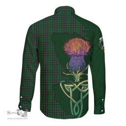 Scottish MacLean of Duart Hunting Clan Tartan Crest with Thistle and Scotland Map Tartan Long Sleeve Shirt Scottish Plaid Tartan Plaid - ScotsTee - scotstee.com