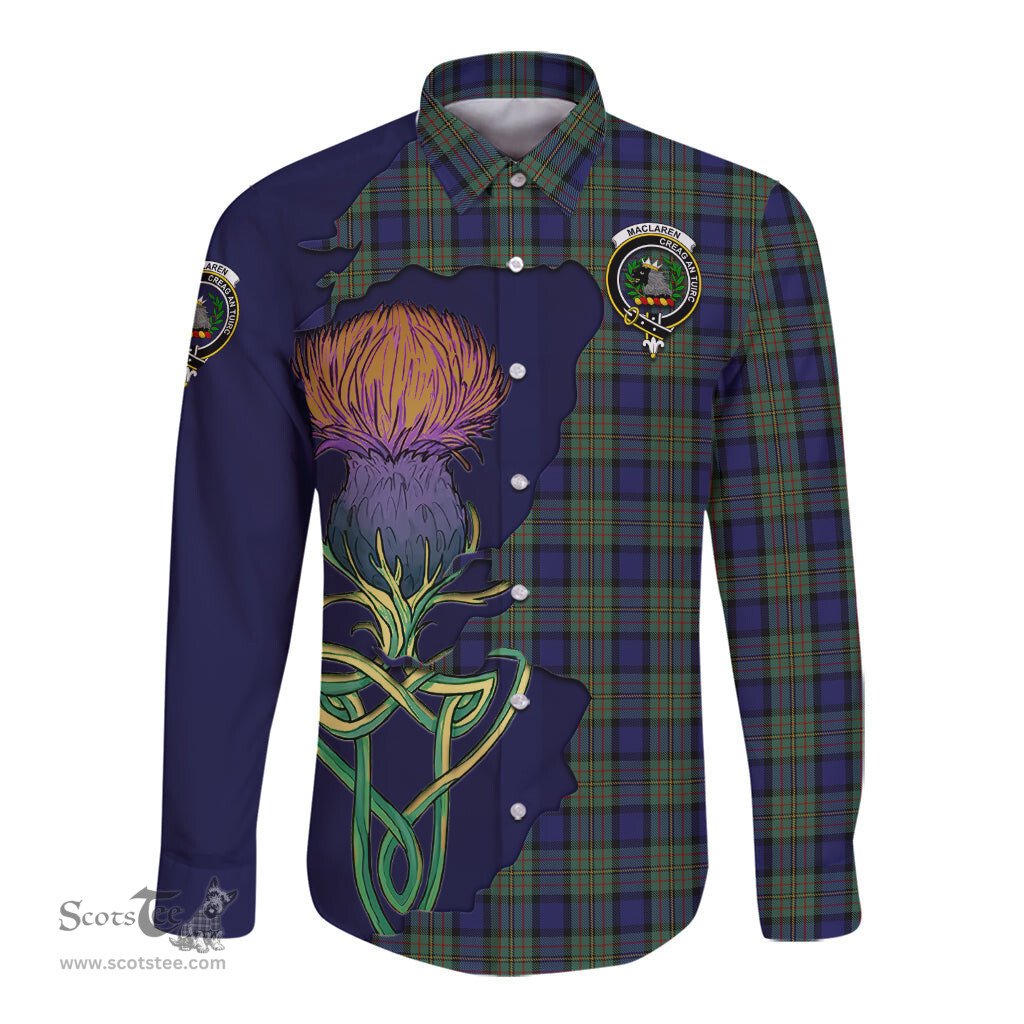 Scottish MacLaren Clan Tartan Crest with Thistle and Scotland Map Tartan Long Sleeve Shirt Scottish Plaid Tartan Plaid - ScotsTee - scotstee.com