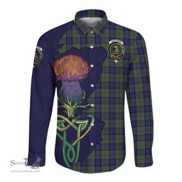 Scottish MacLaren Clan Tartan Crest with Thistle and Scotland Map Tartan Long Sleeve Shirt Scottish Plaid Tartan Plaid - ScotsTee - scotstee.com