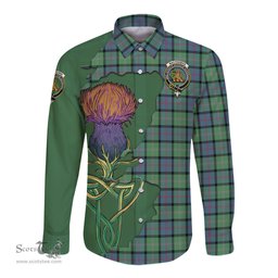 Scottish MacThomas Ancient Clan Tartan Crest with Thistle and Scotland Map Tartan Long Sleeve Shirt Scottish Plaid Tartan Plaid - ScotsTee - scotstee.com